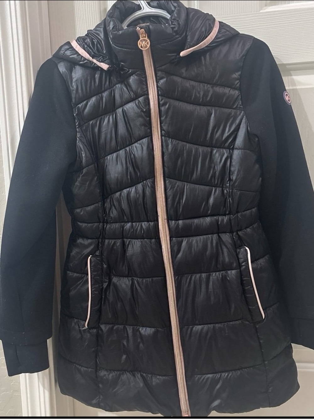 Michael Kors Black Full Zip Removable Hood Puffer Coat Jacket Girls Youth 7/8